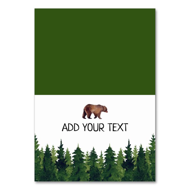 Buffetkort för skogsskena med vattenfärg bordsnummer (Framsidan)