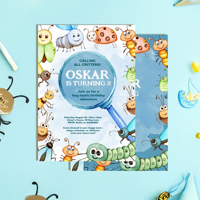 Bug Birthday Invitation, Critter Birthday Boy Inbjudningar (Skapare uppladdad)