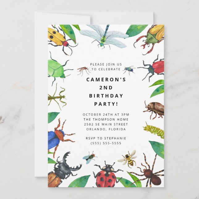 Bug Insect Boy Birthday Invitation Inbjudningar (Framsida)