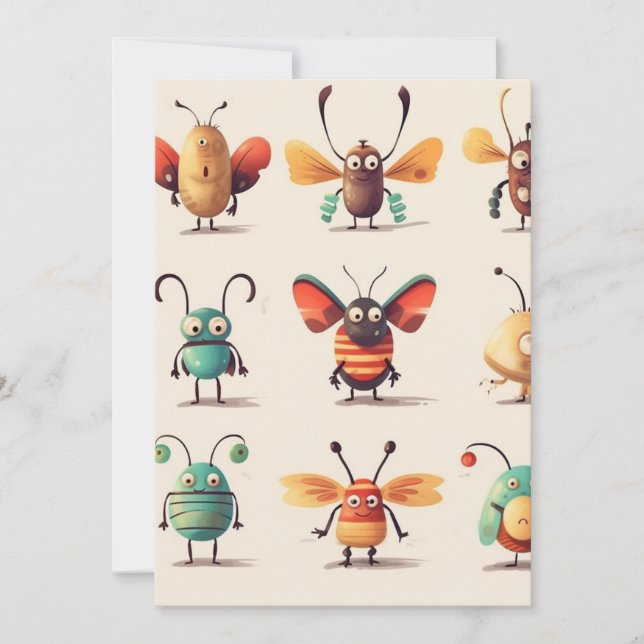 bug, varelse, insekter, konstiga bugs inbjudningar (Framsida)