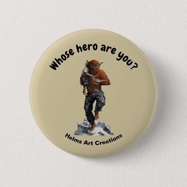Bugbjörn Hero Child Rädding Fantasy Art Button Knapp (Framsida)