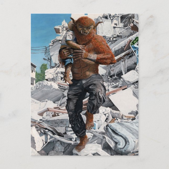 Bugbjörn Hero räddar barnfantasy Art Postcard Vykort (Framsida)