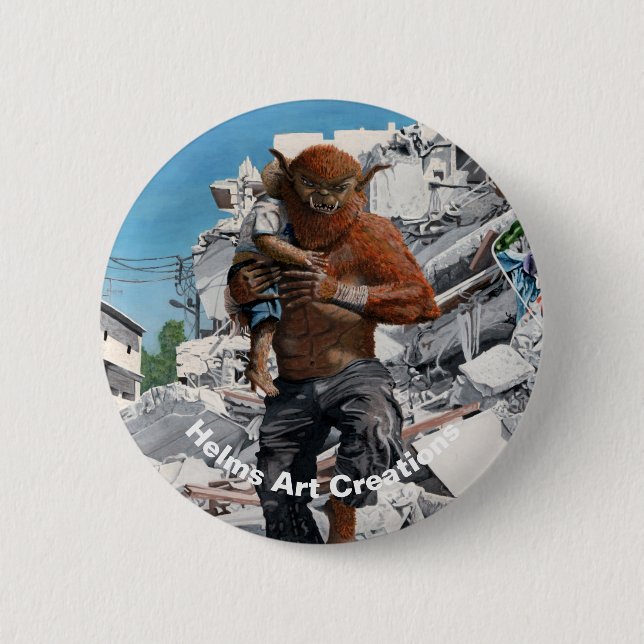 Bugbjörn Hero Rescuing Child Fantasy Art Button Knapp (Framsida)