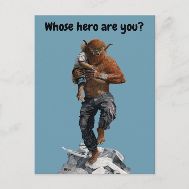 Bugbjöro Hero Child Rädding Fantasy Art Postcard Vykort (Framsida)