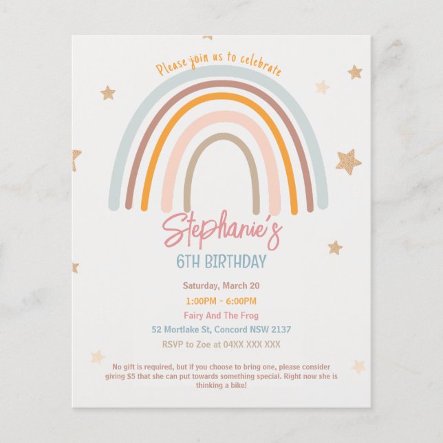 Buget Rainbow Fiver Party Birthday-inbjudan Flygblad (Framsidan)