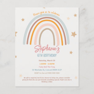 Buget Rainbow Fiver Party Birthday-inbjudan Flygblad