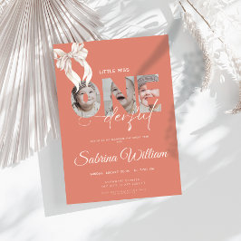 buggad liten miss Oenderful 1:a födelsedag 3 foto Inbjudningar