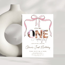 buggad liten miss Oenderful 1:a födelsedag 3 foto Inbjudningar