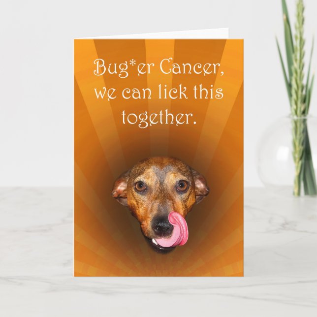Buggcancer, hund som slickar läppar, gå bra kort (Framsida)