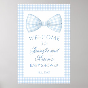 Buggduschen pojke i Cute-parfymblått gingham-buske Poster