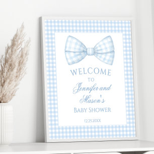 Buggduschen pojke i Cute-parfymblått gingham-buske Poster