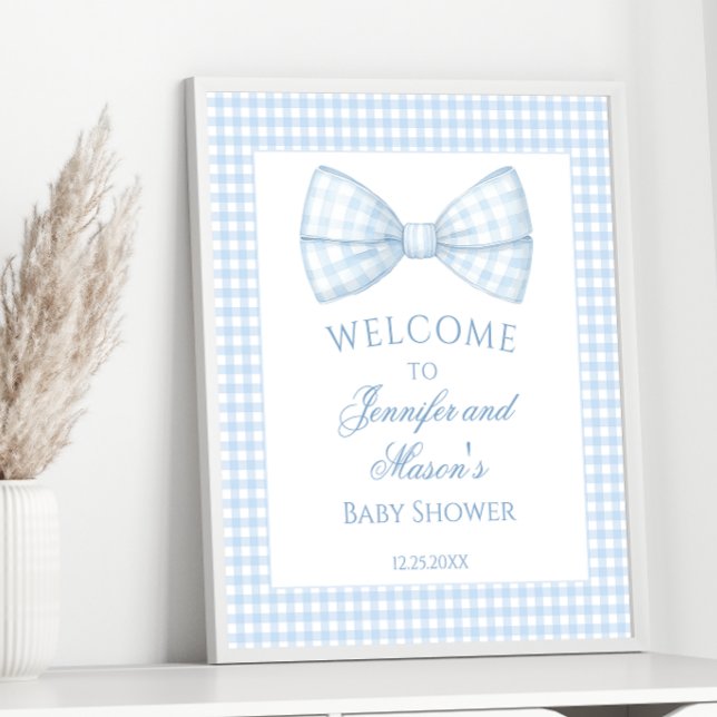 Buggduschen pojke i Cute-parfymblått gingham-buske Poster (Skapare uppladdad)