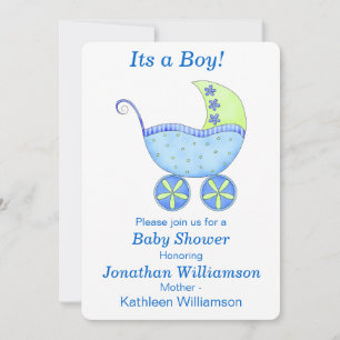 Buggy bär med sig en pojk babybodsinbjudan inbjudningar