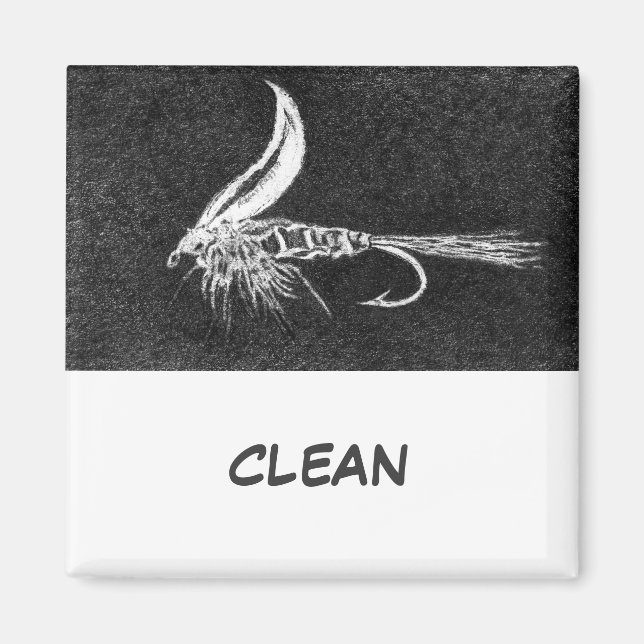 "Buggy Blöt Fly" Dish Washer Status Magnet (Framsidan)