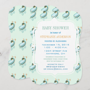 Buggy Shower för Grönten Retro Mint Baby Blue Cora Inbjudningar