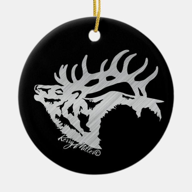Bugling Bull Elk Ceramic Ornament (Framsidan)