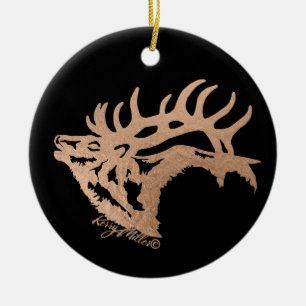 Bugling Bull Elk Ceramic Ornament