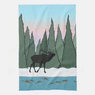 Bugling Bull Elk och Fish Bath Towel Set Kökshandduk