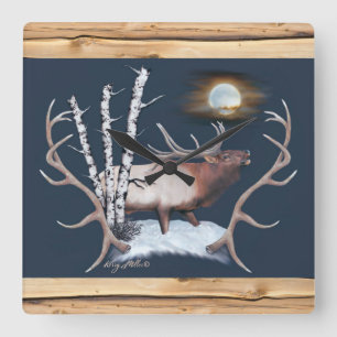 Bugling Bull Elk Square Wall Clock Fyrkantig Klocka