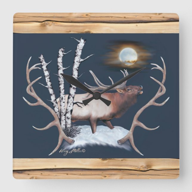 Bugling Bull Elk Square Wall Clock Fyrkantig Klocka (Framsida)