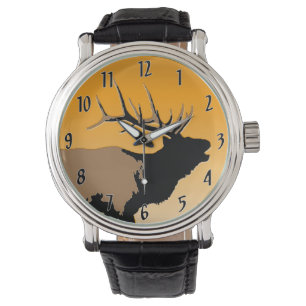 Bugling Bull Elk vid Sunset Original Wildlife Art Armbandsur