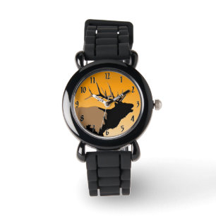 Bugling Bull Elk vid Sunset Original Wildlife Art Armbandsur