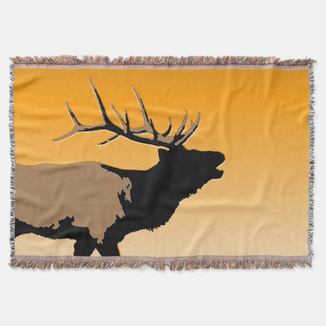 Bugling Bull Elk vid Sunset Original Wildlife Art Filt (Framsidan)