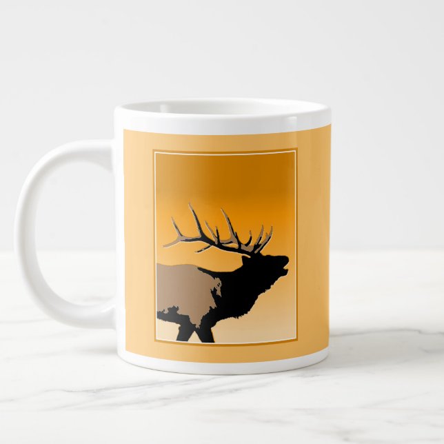 Bugling Bull Elk vid Sunset Original Wildlife Art Jumbo Mugg (Vänster)