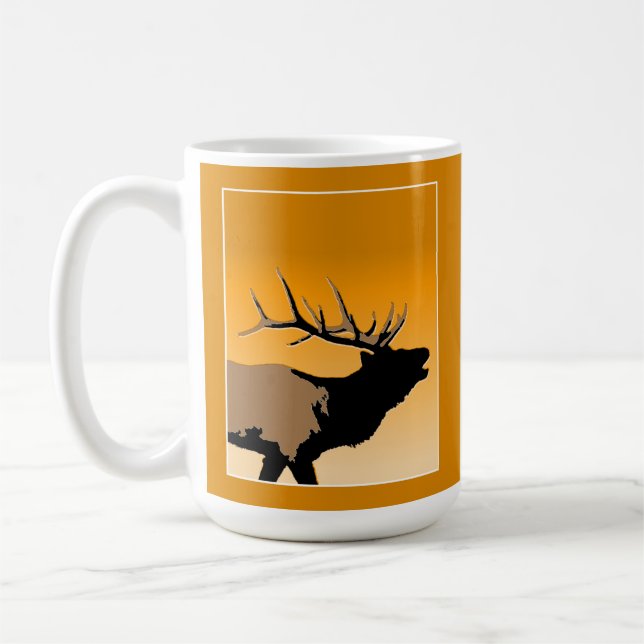 Bugling Bull Elk vid Sunset Original Wildlife Art Kaffemugg (Vänster)