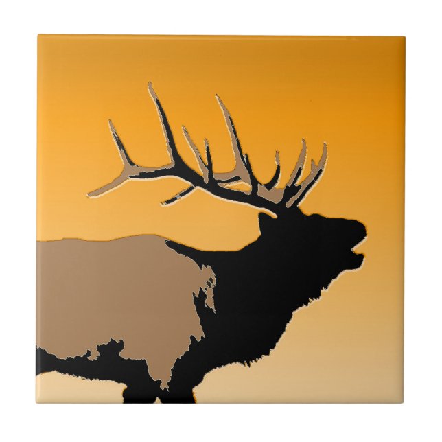 Bugling Bull Elk vid Sunset Original Wildlife Art Kakelplatta (Framsidan)
