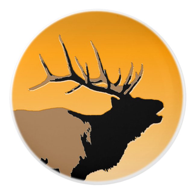 Bugling Bull Elk vid Sunset Original Wildlife Art Knopp (Framsidan)