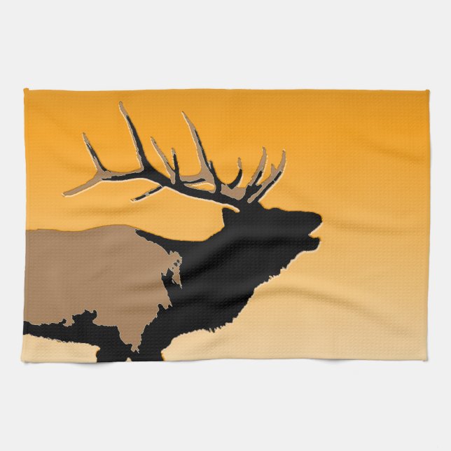 Bugling Bull Elk vid Sunset Original Wildlife Art Kökshandduk (Horisontell)