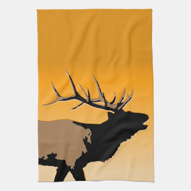 Bugling Bull Elk vid Sunset Original Wildlife Art Kökshandduk (Vertikal)