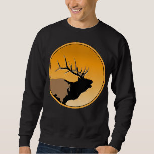 Bugling Bull Elk vid Sunset Original Wildlife Art Lång Ärmad Tröja