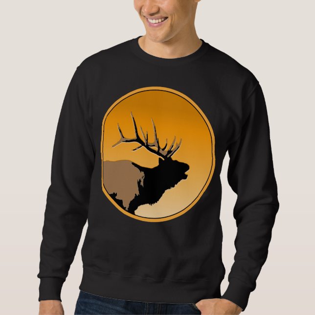 Bugling Bull Elk vid Sunset Original Wildlife Art Lång Ärmad Tröja (Framsida)