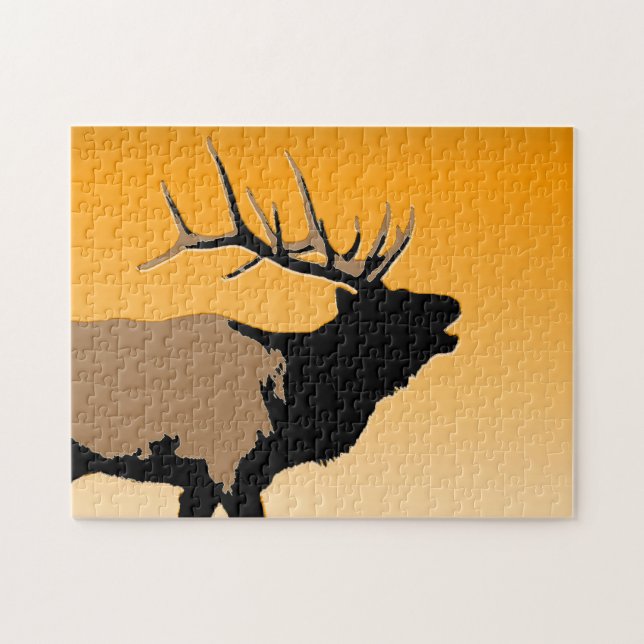 Bugling Bull Elk vid Sunset Original Wildlife Art Pussel (Horisontell)