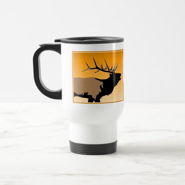 Bugling Bull Elk vid Sunset Original Wildlife Art Resemugg (Vänster)