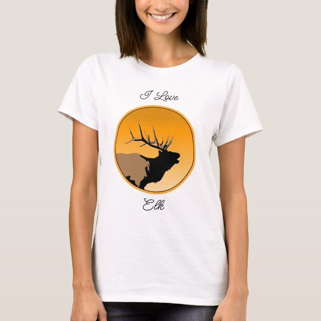 Bugling Bull Elk vid Sunset Original Wildlife Art T Shirt (Framsida)