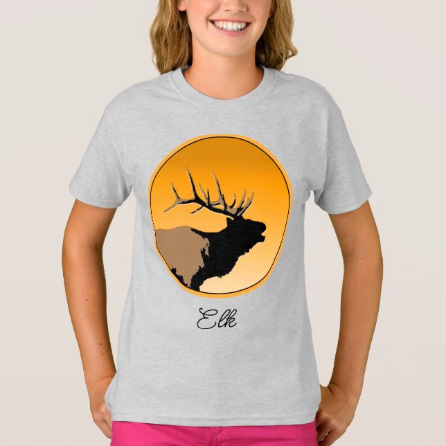 Bugling Bull Elk vid Sunset Original Wildlife Art T Shirt (Framsida)