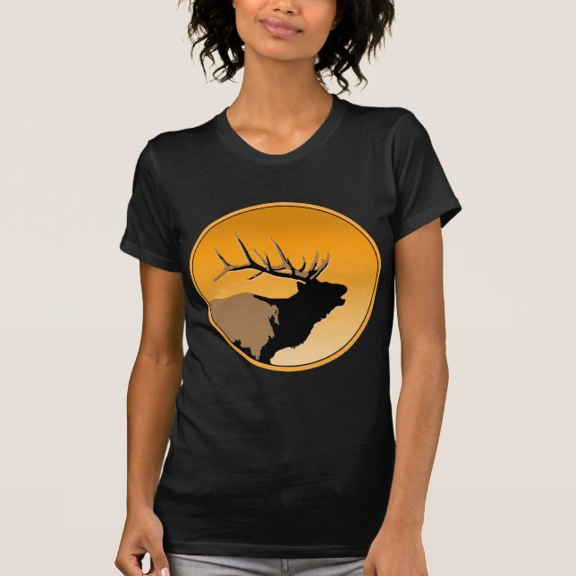 Bugling Bull Elk vid Sunset Original Wildlife Art T Shirt (Framsida)
