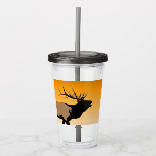 Bugling Bull Elk vid Sunset Original Wildlife Art Take Away Mugg
