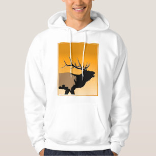 Bugling Bull Elk vid Sunset Original Wildlife Art Tröja Med Luva