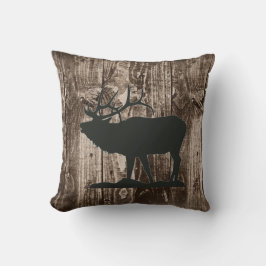 Bugling Elk (Black) på Rustic Wood Cabin Kudde