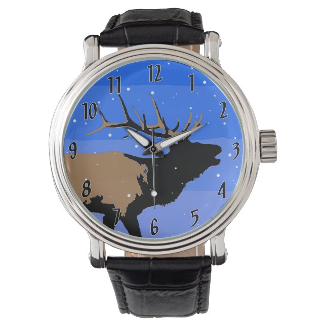 Bugling Elk in Winter - Original Wildlife Art Armbandsur (Framsida)