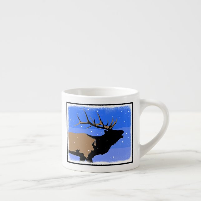 Bugling Elk in Winter - Original Wildlife Art Espressomugg (Höger)