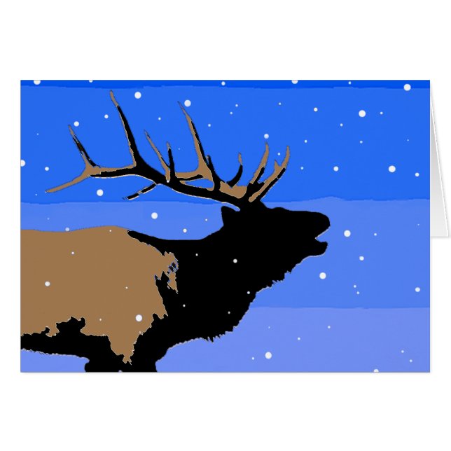 Bugling Elk in Winter - Original Wildlife Art Hälsningskort (Framsidan Horizontal)