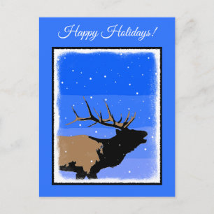 Bugling Elk in Winter - Original Wildlife Art Helg Vykort