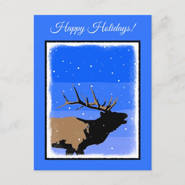Bugling Elk in Winter - Original Wildlife Art Helg Vykort (Framsida)