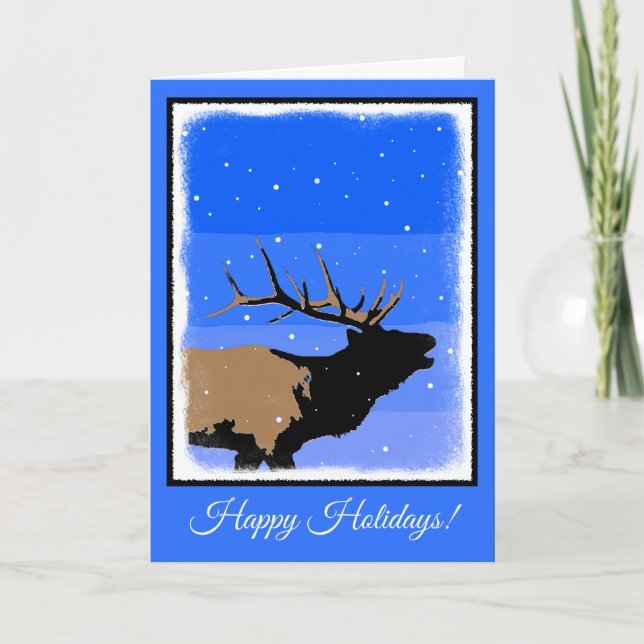 Bugling Elk in Winter - Original Wildlife Art Helgkort (Framsida)