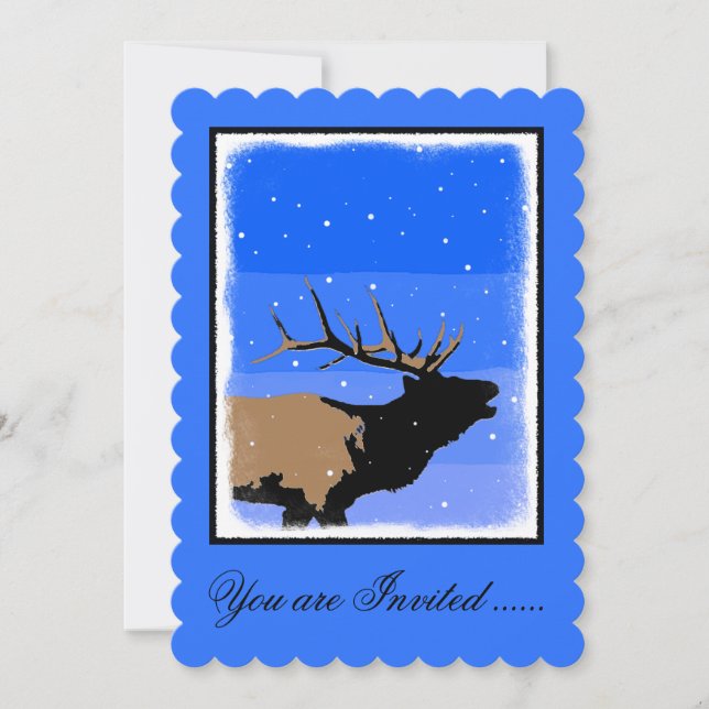 Bugling Elk in Winter - Original Wildlife Art Inbjudningar (Framsida)